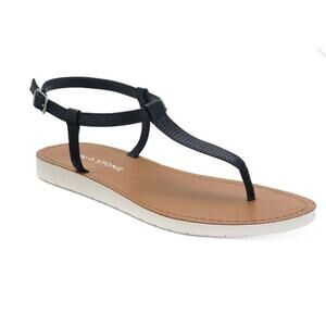 SUN + STONE Womens Black Flat Cushioned T-Strap Sandal / NEW / Size 10.5
